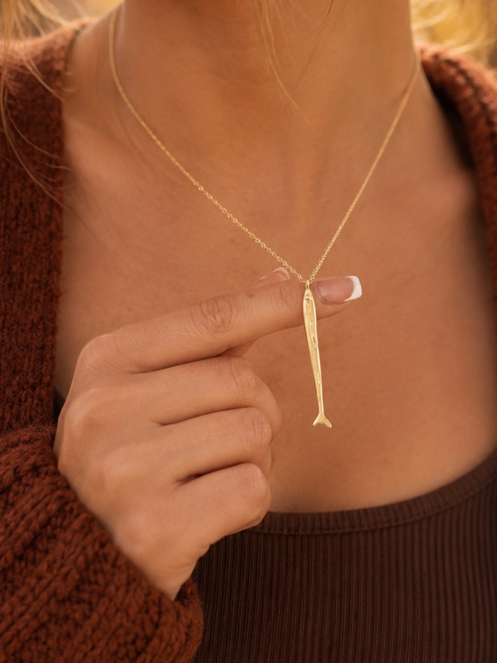 Gold Glossy Fish Pendant Necklace - Women Jewelry